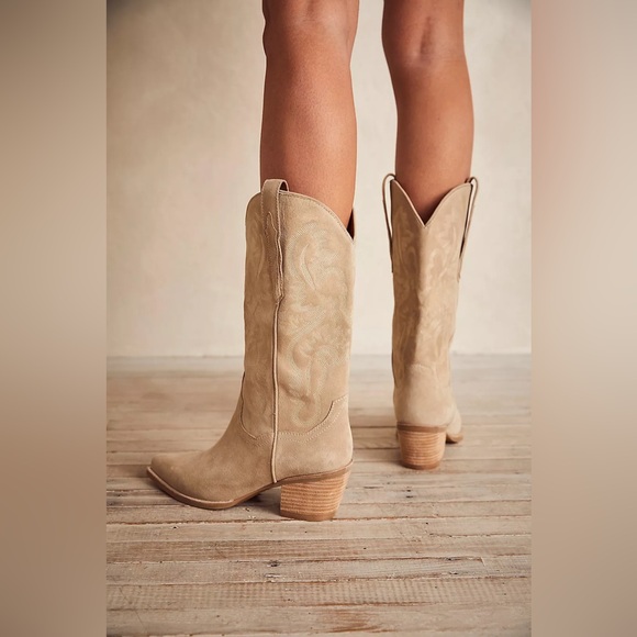 NWT NIB Jeffrey Campbell Dagget Free People Suede Boots Sand Size 8.5 - Picture 3 of 15